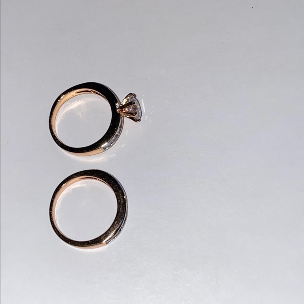 NEW 22K Gold Plated CZ Ring Set simulated diamonds bling ice - Picture 6 of 11